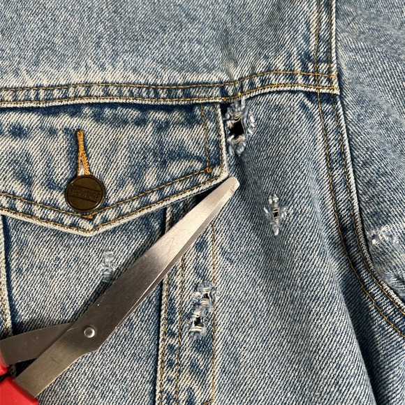 Vintage‎ Structure Distressed Jean Jacket Mens L Blue Denim Trucker Western 90s - Picture 7 of 14